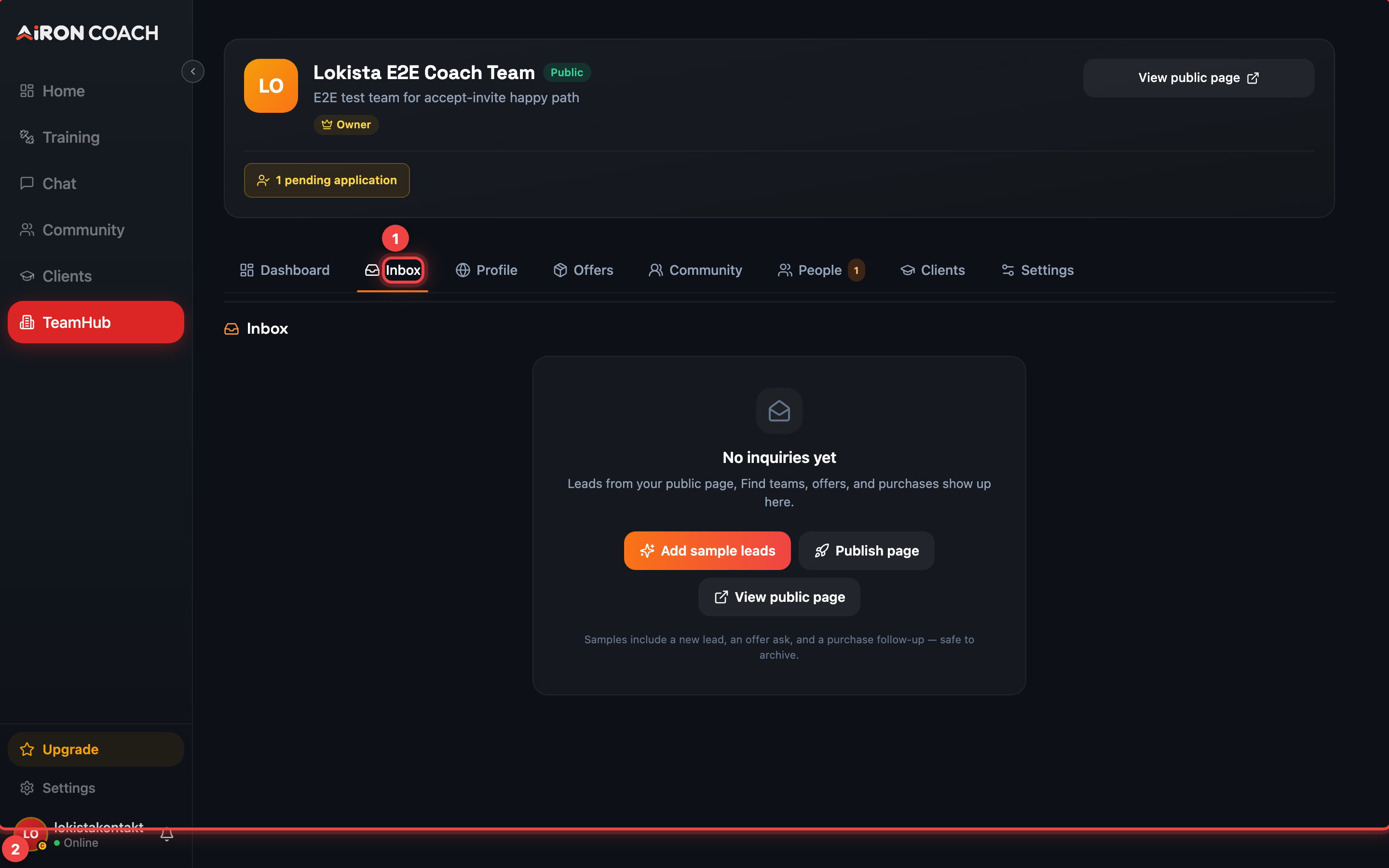 TeamHub Inbox for public-page enquiries.