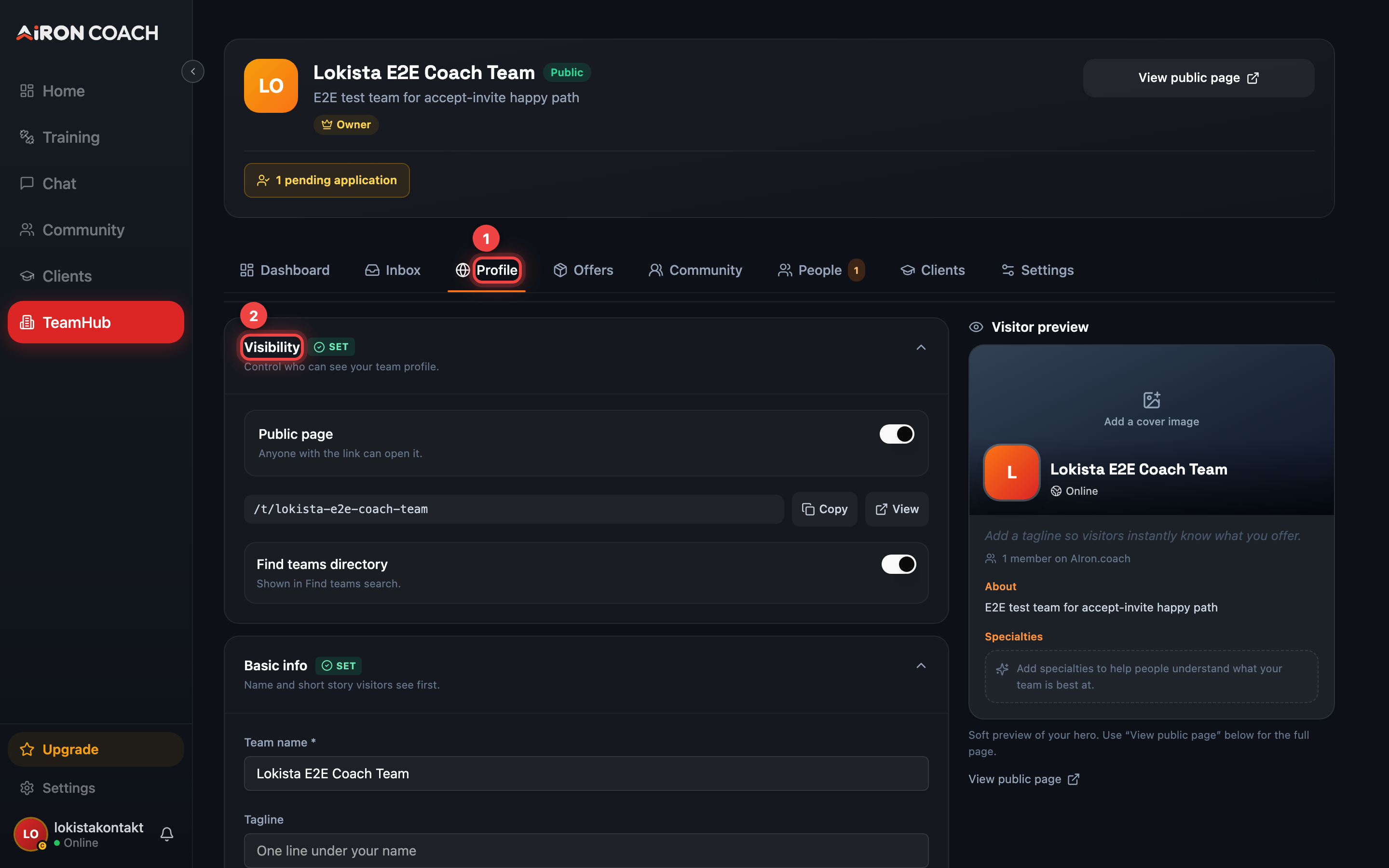 TeamHub Profile for the public storefront.