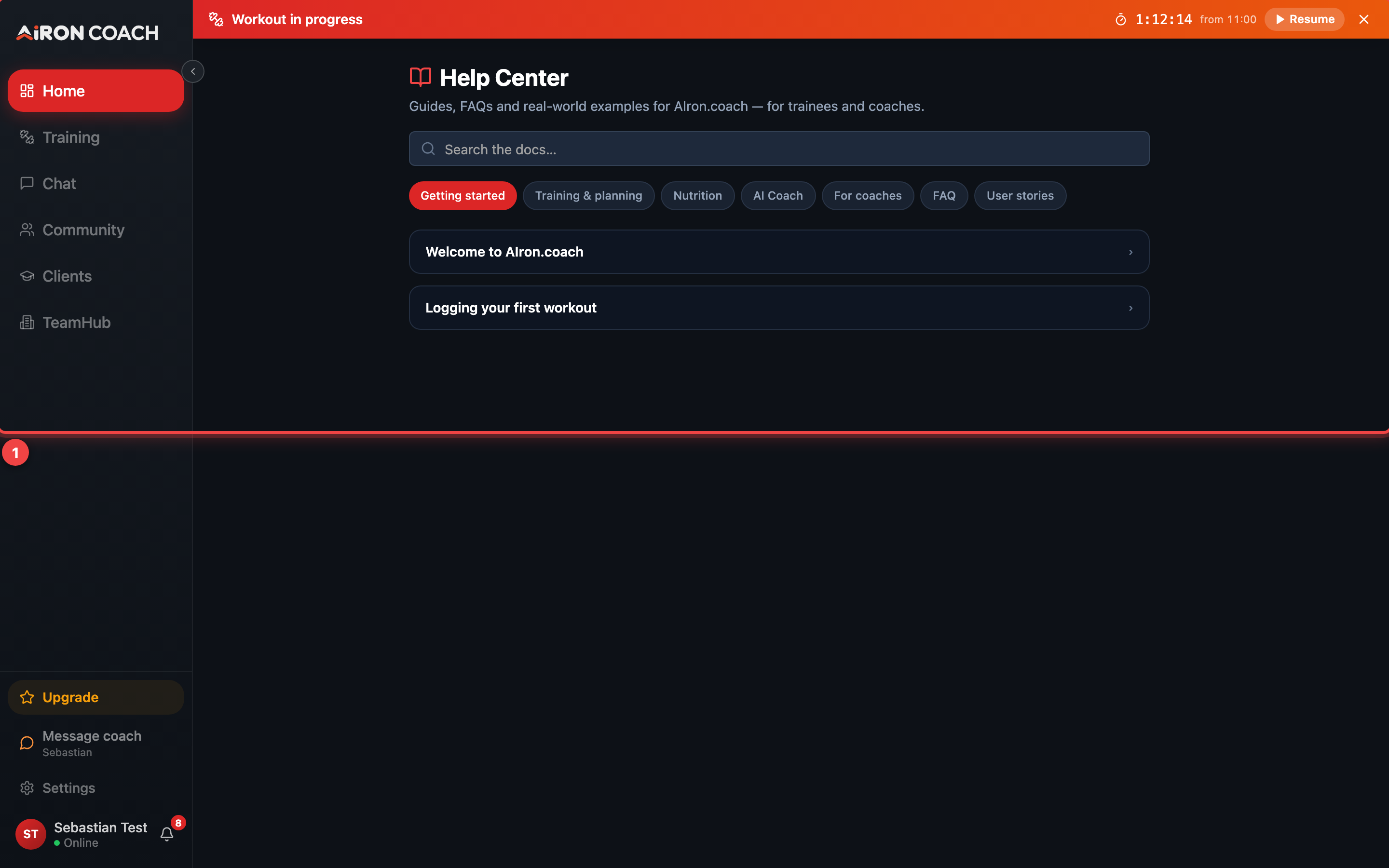 In-app Help Center with topic categories.