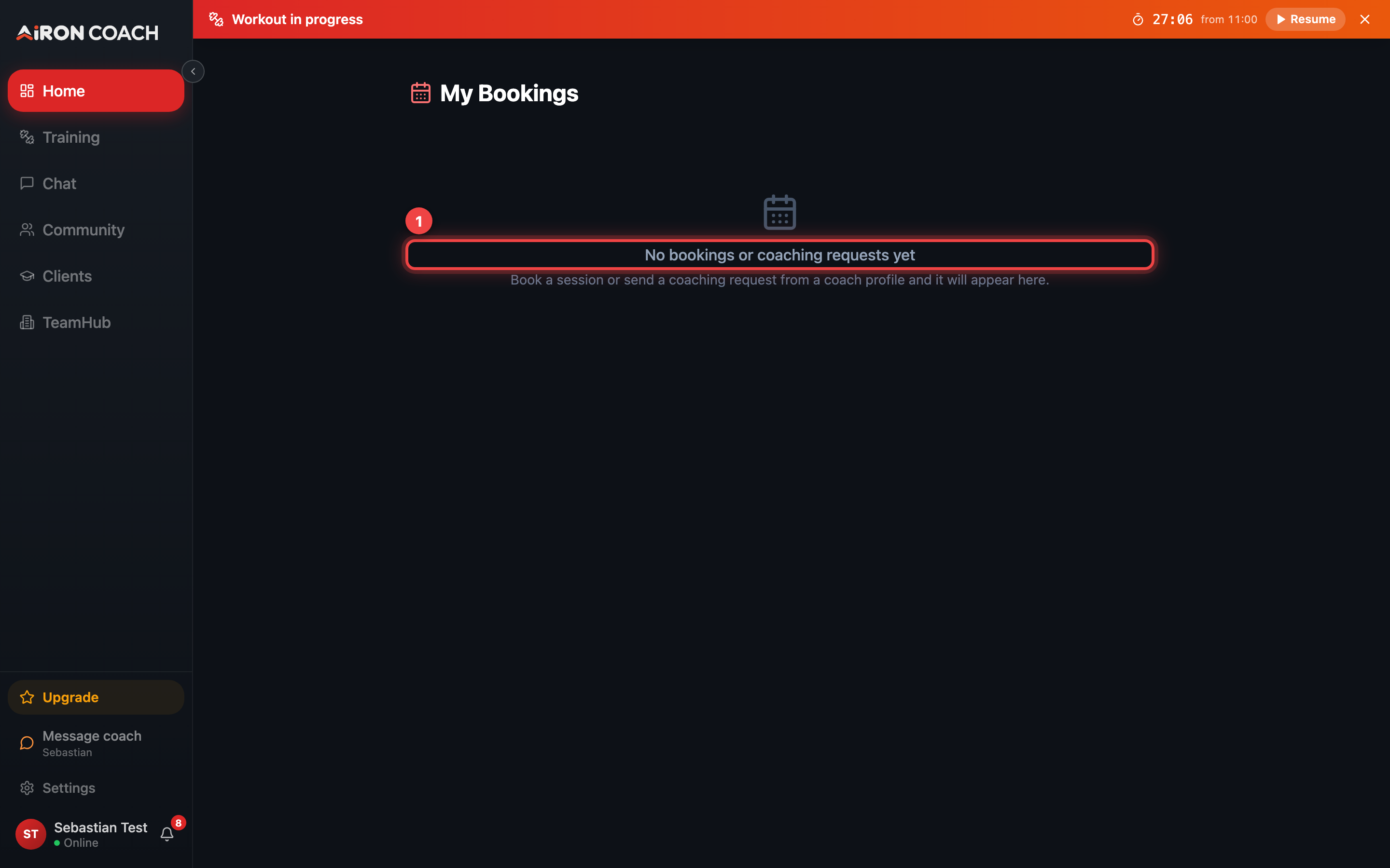 My Bookings empty state.