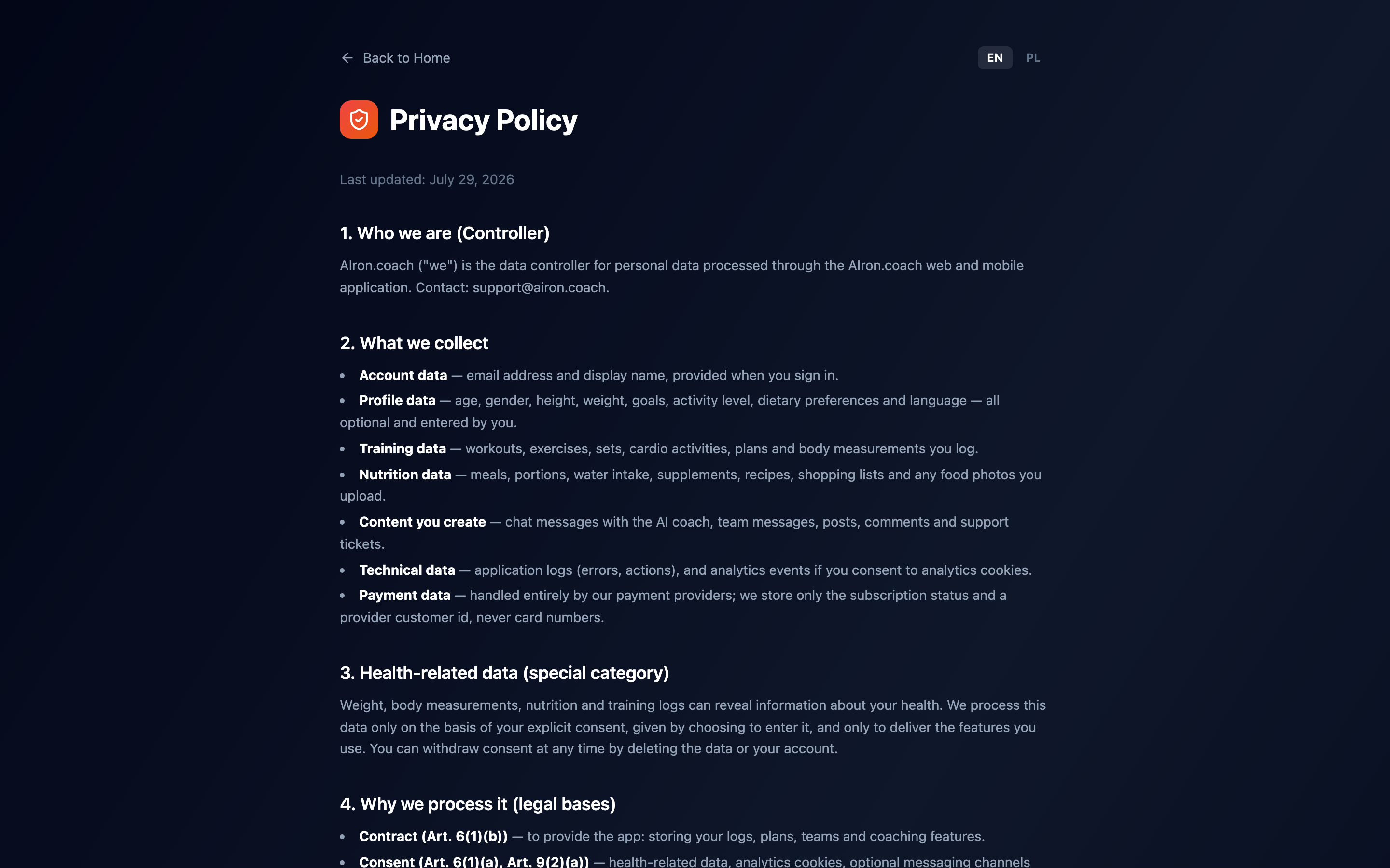 Privacy Policy page.