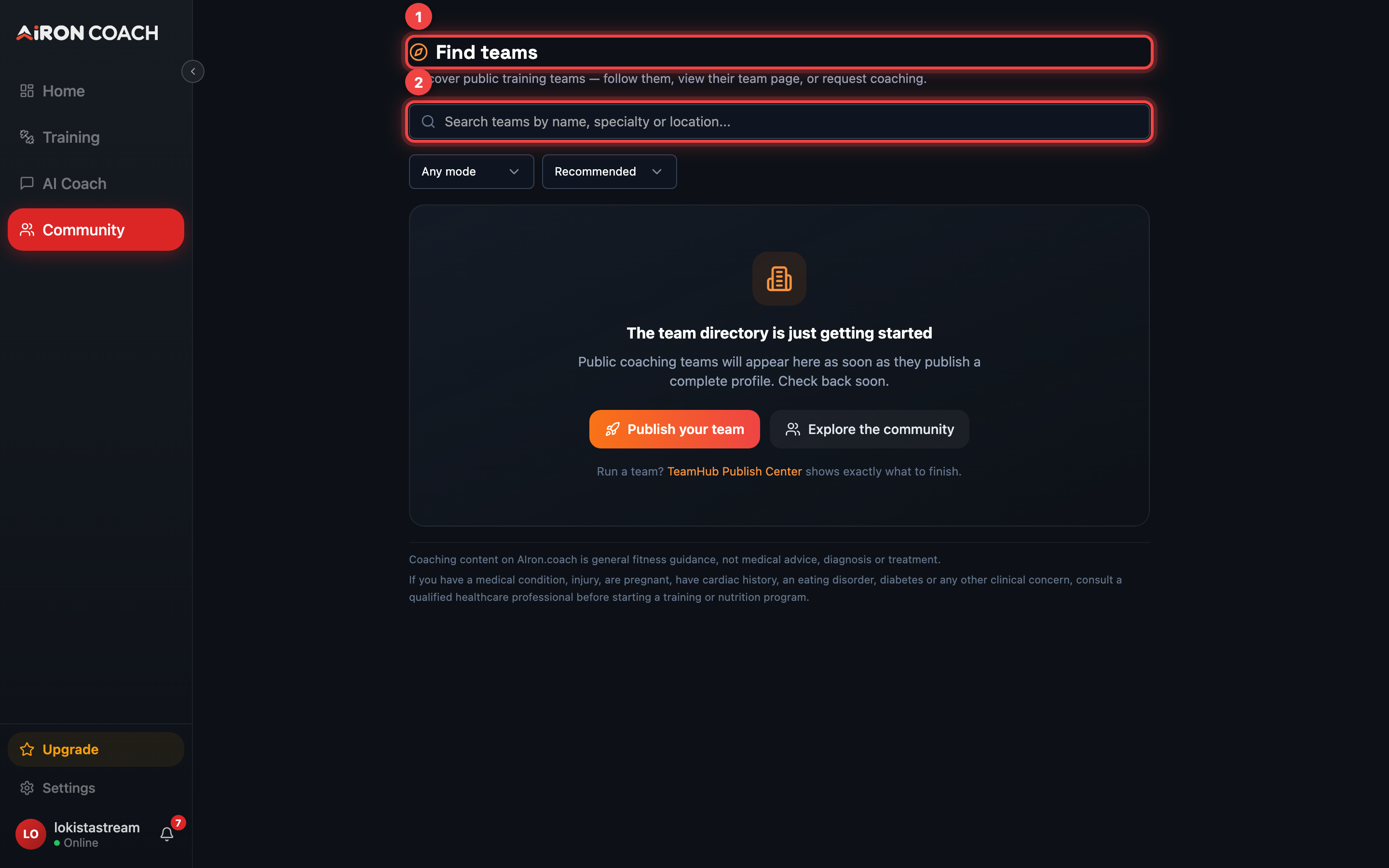Team Directory search for teams.