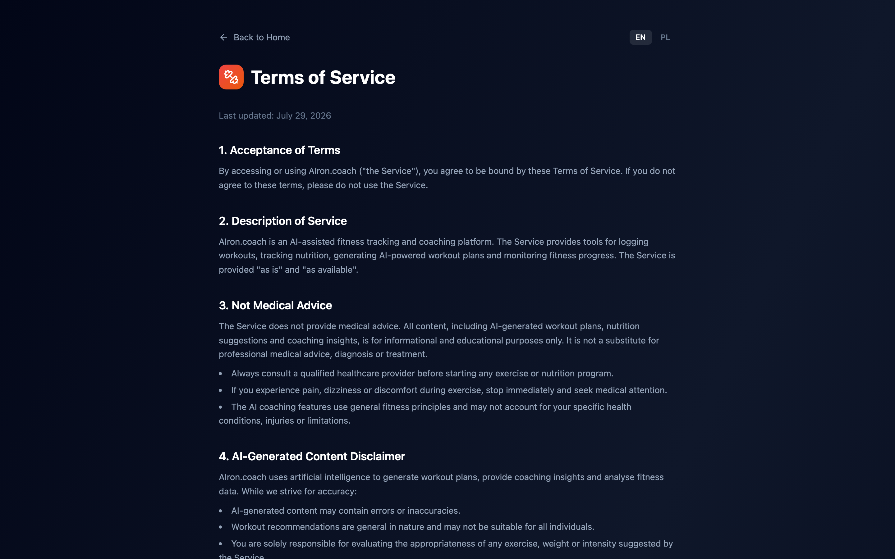 Terms of Service page.
