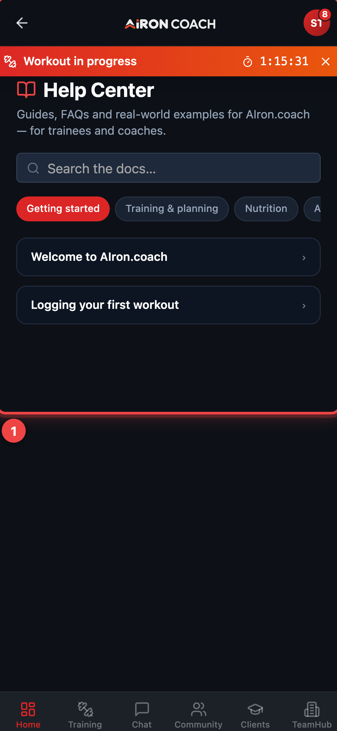 In-app Help Center with topic categories.