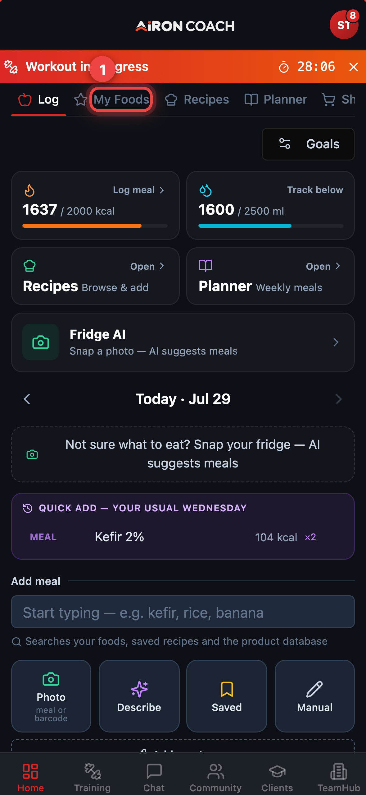 Nutrition day log on a phone.