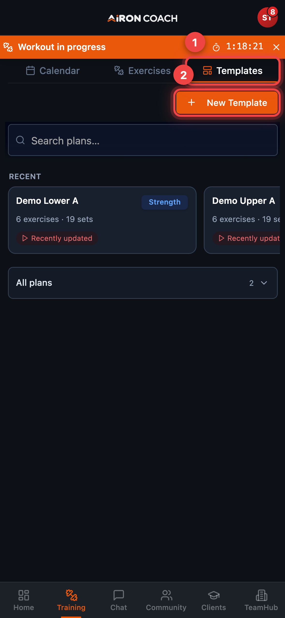 Training Templates tab with Plan Builder.